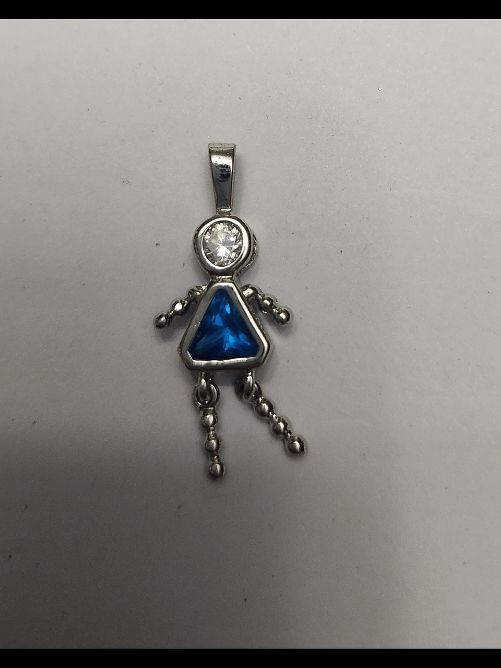 925 Sterling Silver Blue Triangle Girl Pendant with Clear Stone